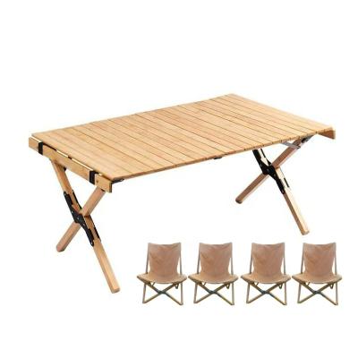 China Portable Solid Wood Outdoor Folding Table And Chair Set Egg Roll Outdoor Camping Tables for sale