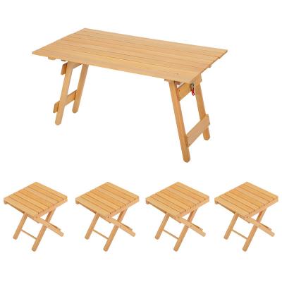 China Portable Solid Wood Outdoor Dining Table Folding Coffee Table Set for sale