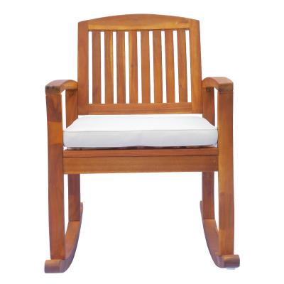 China EUROPEAN Practical Outdoor Patio Acacia Wood Rocking Chair With Cushioned Reclining Seat Natural Color Chair for sale