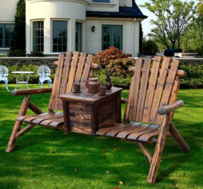 China Solid Wood Outdoor Adirondack Loveseat Double Set Outdoor Chair with Ice Bucket - Rustic Brown for sale