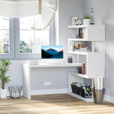 China Foldable 5 Tier L Shaped 360 Degrees Rotating Flexible Computer Desk White Computer Desks (New) With MDF Shelves And Steel Frame for sale