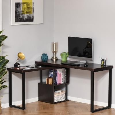 China (Size) 360 Adjustable L-Shaped Rotating Corner Computer Desk with Modern Space-Saving Design and Ample Storage Options - Coffee for sale