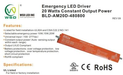 China 90 minutes backup 20 W Emergency Battery Driver for led lights  // BLD-AM20D-480800 for sale