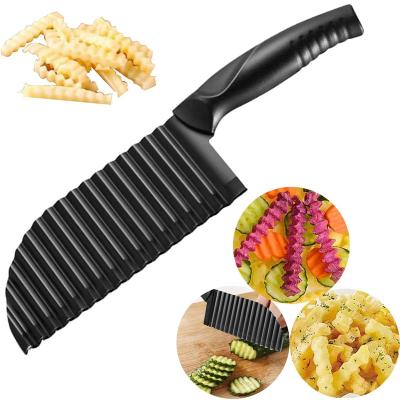 China Handheld Chipper Chopper Vegetable Salad Chopping Knife Potato Fold Cutter Stainless Steel Waves Viable French Fries Slicer for sale