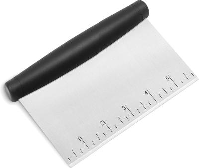 China Sustainable Stainless Steel Dough Scraper With Contoured Handle Dough Cutter With Markings Universal Food Measuring Scraper for sale