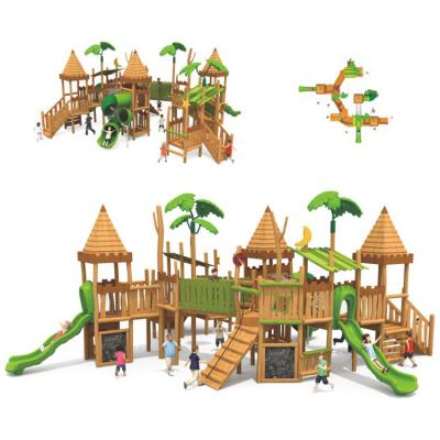 China Large Ooutdoor Playground Equipment Wooden Outdoor Kids Climbing Slide Set Combination for sale