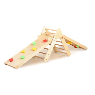 China Amusement Equipment Climbing Wooden Sights Wholesale Baby Climbing Sight Baby Swing Arch Balance Chair Wooden Slide Swing Indoor Playground for sale