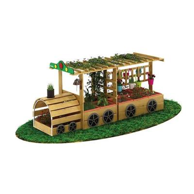 China Outdoor Wooden Safety Cartoon Train Kid Planting Stand for sale