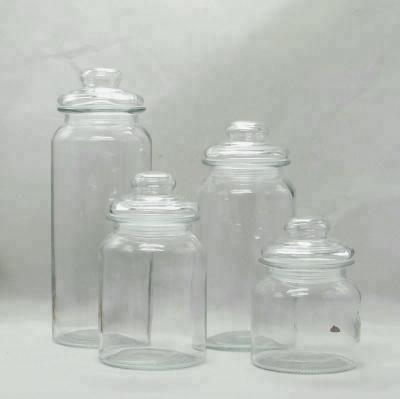 China Sustainable Clear Glass Canister Preservation Cookie Jar With Glass Stopper Lid for sale