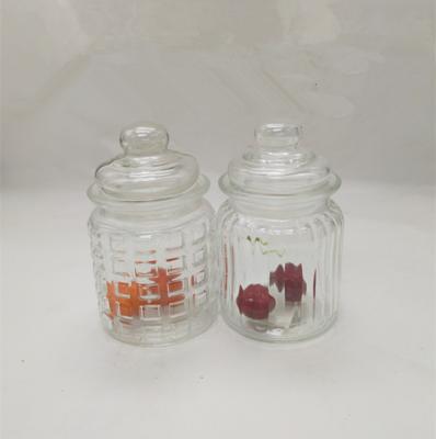 China Viable vertical diamonds grain glass canister, glass storage jar with glass airtight lid. Food storage containers for sale