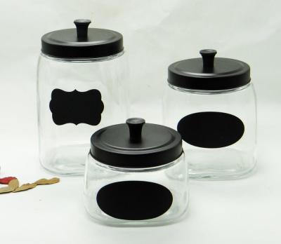 China Sustainable Housewares Storage Glass Jar With Black Lid And Black Chalkboard Label for sale