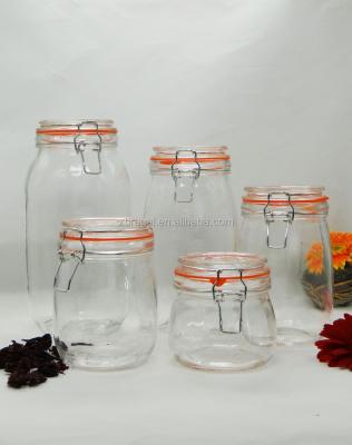 China Sustainable Cheap Airtight Clear Glass Storage Jar With Clip Top Locking Lid for sale