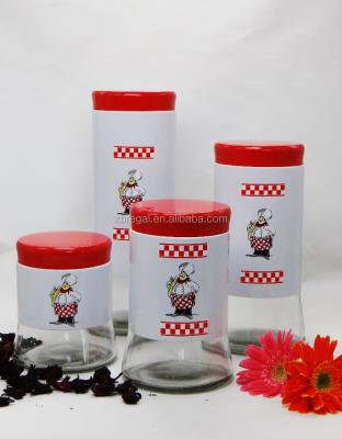 China Sustainable Glass Houseware Storage Jar With Decorative Sleeves Chef Print for sale