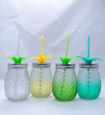 China Sustainable Pineapple Shape Glass Mason Jar Sipper with Straw Lids for sale