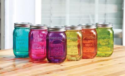 China Mason Jam Glass Honey Sustainable Multi Colored Canning Jars With Metal Lids for sale