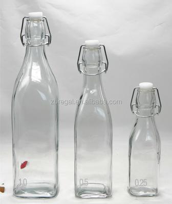 China Sustainable Square Glass Bottles With Swing Top, For Juice, Drinks, Condiments, Oil, Vinegar for sale