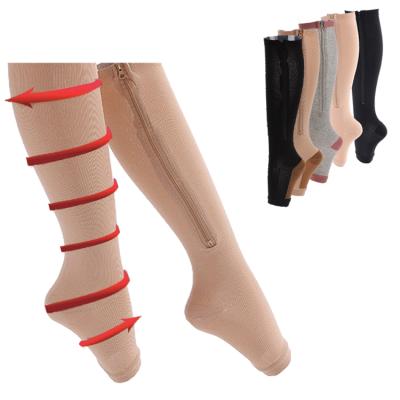 China Wholesale Custom Varicose Veins Antibacterial Open Toe Plasticity And Elasticity Compression Socks With Zipper for sale