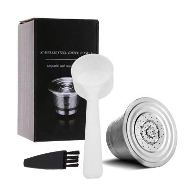 China Sustainable Reusable Stainless Steel Nespresso Coffee Capsule Set With Brush And Spoon for sale