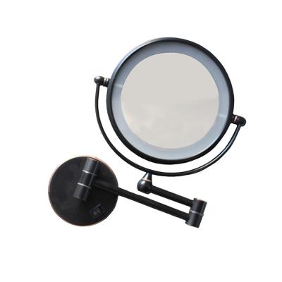 China Lighted 8 Inch Wall Mounted Hotel Double Sided Folding Make Up Mirror With Led Ligth for sale