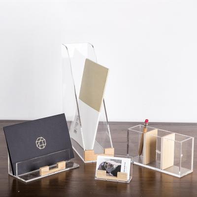 China Desk Accessories Folder/Stand Tray/Business Customized Modern Acrylic Card Case/Desktop Clear Acrylic Organizer Mobile Phone Holder for sale