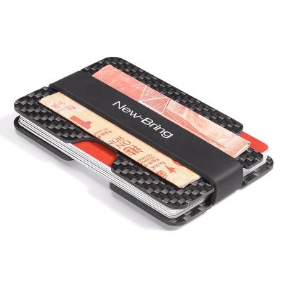 China 100% Real Carbon Fiber Single Compact Mini Money Clip Credit Card Sleeve ID Holder With RFID Anti-thief Card Wallet for sale