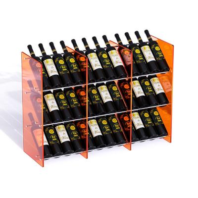 China Sustainable Premium Clear Acrylic Stackable Wine Rack Riser Display Stand Wine Rack With Cutout Handles for sale