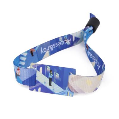 China Waterproof/Customized NFC 213 Textile Woven Fabric Wristband Fabric Wristband Waterproof LOGO Reusable Active Festival Event RFID With QR Code for sale