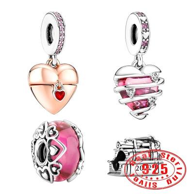 China Cute new S925 spiral pink advertising heart shaped women's DIY jewelry is suitable for Pandoraes Charm Bracelet Valentine's Day gift for sale