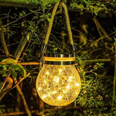 China Garden Solar Crackle Lights Garden Outdoor Glass Hanging Lights Wishing Christmas Creative Mason Jar Decoration Lights for sale