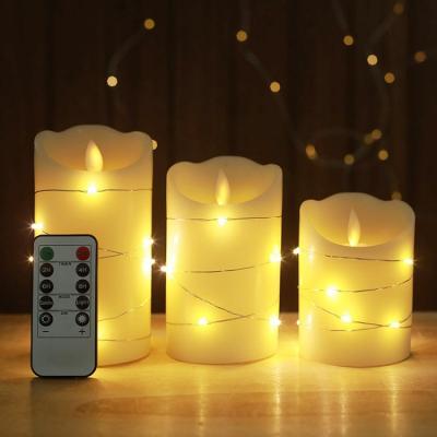 China Home Flameless Decoration Candle Light Wholesale Various Sizes Battery Cable With Remote Electric Flameless Pillar Candles for sale