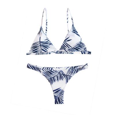 China Antibacterial Women Print Bikini Sets Reversible Bottom Strap Lace Up Padded Cups 2 Piece Swimwear Bikini Swimwear Set for sale