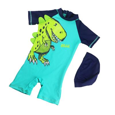 China Cartoon Printing One Piece Breathable Short Sleeve Child Care Rash Swimsuit With Hat Swimsuits Swimming Wear for sale