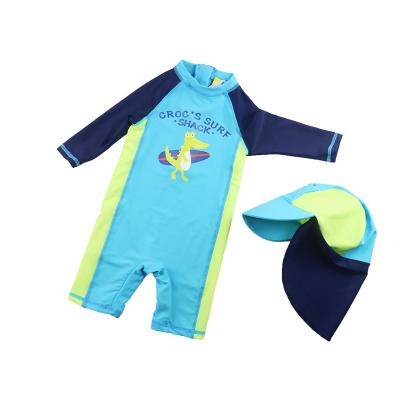 China Kids Cartoon Print Breathable Rash Guard Baby Boy Girls Sun Protection One Piece UV Swimsuit Sunsuits With Hat for sale