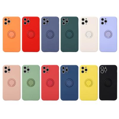 China Ultra-thin Liquid Silicone Protector Cover Magnetic Stand Phone Case with Finger Ring Holder Stand and Lanyard for sale