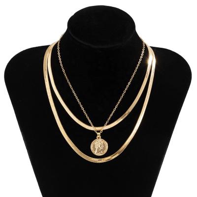 China BOHEMIA Delicacy Three Layer Chain Layer Coin Fashion Fashion Jewelry 2021 Bridal Set 18k Gold Plated Chain Pendants For Necklace Choker Women for sale