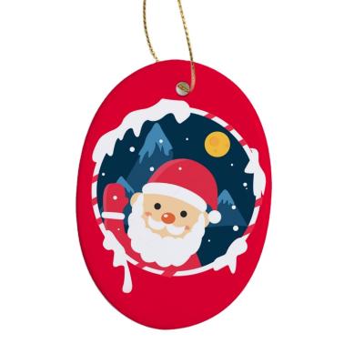 China Christmast Ornament Wholesale Sublimation Two Sides Porcelain White Ceramic Christmas Decoration Ornaments Custom Printing for sale