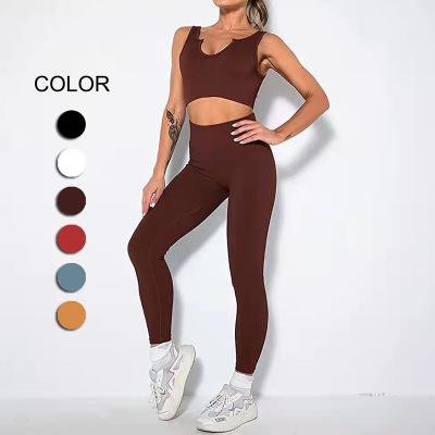 China Breathable Fitness 2pcs Workout Sets Full Length Leggings Gym Activewear Underwear Gym Yoga Tops for sale