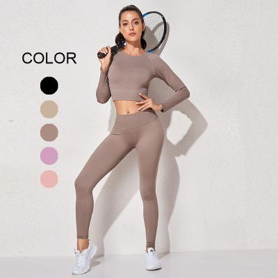 China High Waist Solid Color Sports Workout Women Seamless Set Gym Breathable Quick Dry Yoga Gaiters for sale