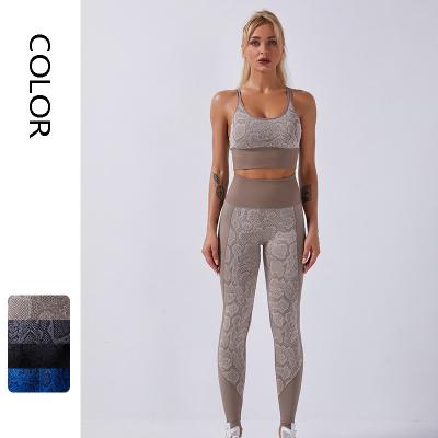 China 2 Piece Yoga Equipment SMART Women's Seamless Gym Workout High Waist Snake Print Leggings with Sports Bra Set for sale