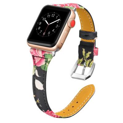 China Yidream Unique Slim Flower Pattern Leather Strap For Apple Watch Series 5 Band 42mm 40mm With Adapters Women Girl Strap for sale