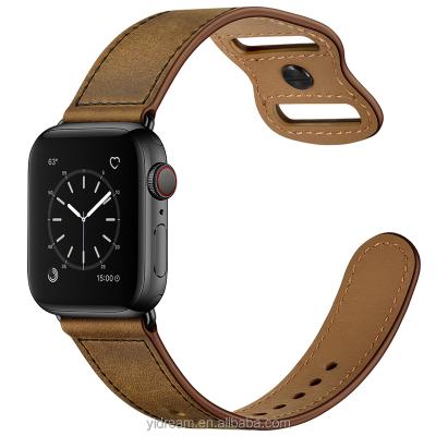 China With Creative Double Hole And Buckle Design 2021 High Quality Luxury Double Hole Genuine Calf Leather Strap For Apple Watch New Series 6 Se Band 44 40 42 38mm Strap for sale