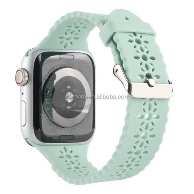 China Young For Apple Watch Series 7 6 New Design Silicone Strap Floral Hollow Engraved Women Girls Watch Band 41MM 40MM 38MM For iWatch for sale