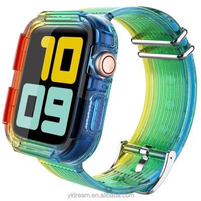 China 2021 Youth New Limited Edition Clear And Shiny Rainbow TPU Strap For Apple Watch 44 40 42 Band 38mm One Piece With Protective Case for sale