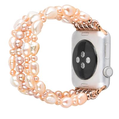 China Handmade Pearl Crystal Jewelry Band Bracelet Fashion and Luxury 2021 for Apple iWatch 44 40 42 38mm Women Watch Bands Band with Adjustable Closure for sale