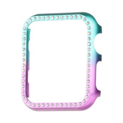 China Link Dye Watch Case With Rhinestone Decoration Fashion Tye Dye Rhinestone Aluminum Frame Case For Apple Watch 6 Se 5 4 3 40mm 42mm 38mm Protective Cover 44mm for sale