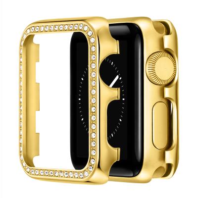 China Zircon Zinc Metal Watch Case Luxury Rhinestone Luxury New Watch Cases For Apple Watch 40mm 44mm 38mm 42mm Protective Cover Case With Round Zircon for sale