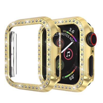 China Hot Delicate And Elegant Design Rhinestone Rhinestone A-line Watch Cases Decoration New For Apple Watch Protective Diamond Jewelry Hard Plastic Cover 40 44 42 38mm for sale