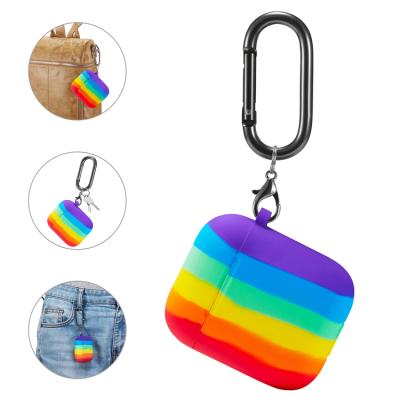 China 2020 Anti-lost and Protectors Hot Selling Fashion Rainbow Pattern Silicone Case Cover for Airpods pro 3 2 1 New Protective Accessory with Metal Hook for sale