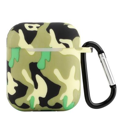 China Anti-lost Protective Case with Hook Camouflage Silicone Case for Airpods 1 and 2 Cover Device with Metal Hook Key Chain for sale