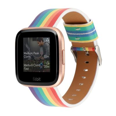 China Hot Selling Fashion Print Design Rainbow Pattern Leather Strap Band For Fitbit Versa 2 Smart Watch Wristband Accessories for sale